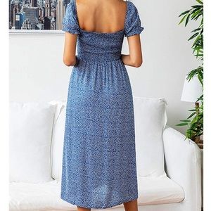 Boho Ruffled Elastic Square Neck Midi Dress